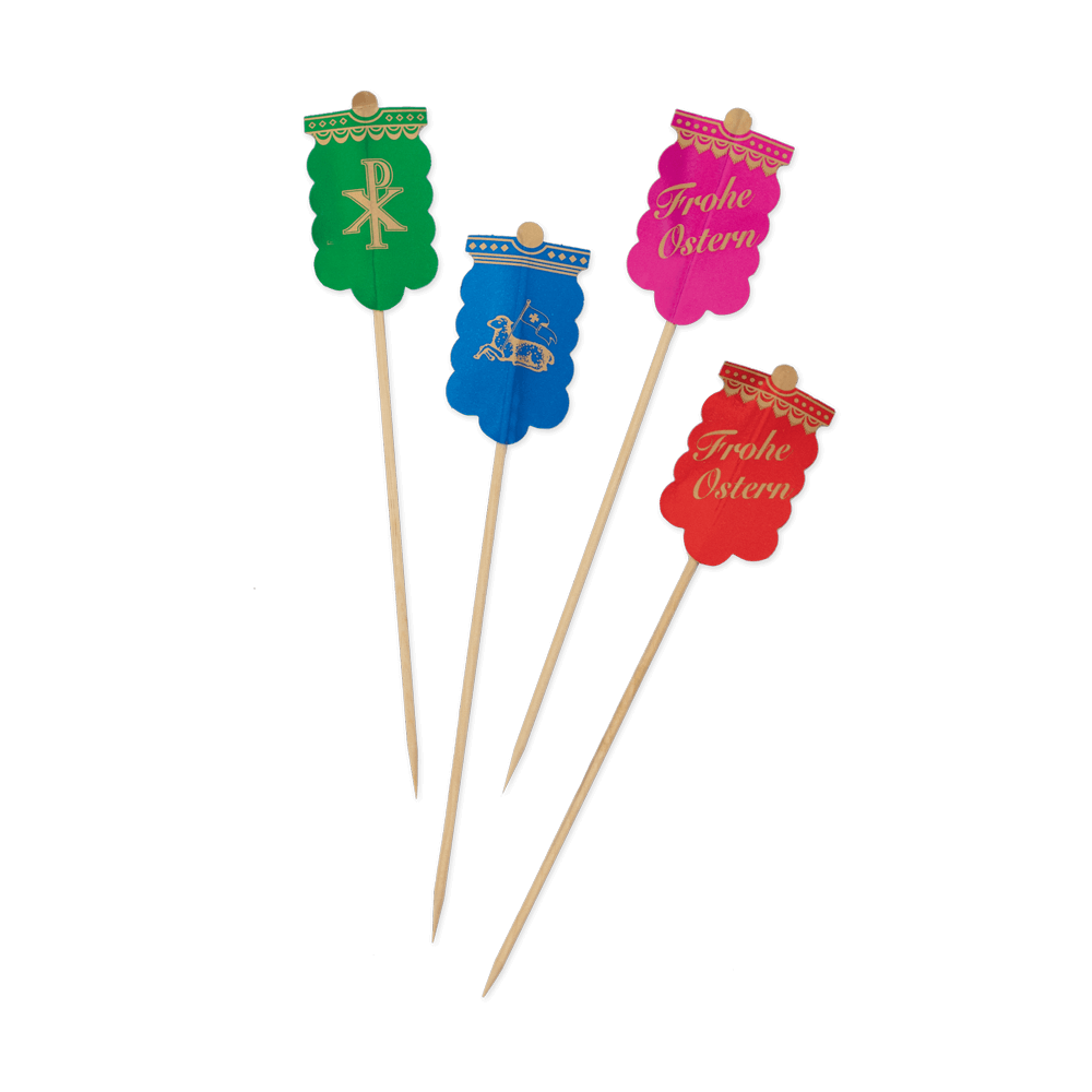 Osterlammfähnchen klein Osterlammfähnchen in vier unterschiedlichen Farben (blau, grün, rot, pink) ohne Hintergrund abgebildet