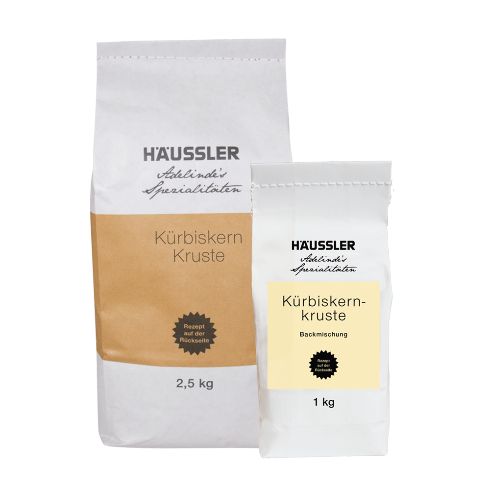 Mehlmischung Kürbiskernkruste in zwei verschiedene Verpackungsgrößen 