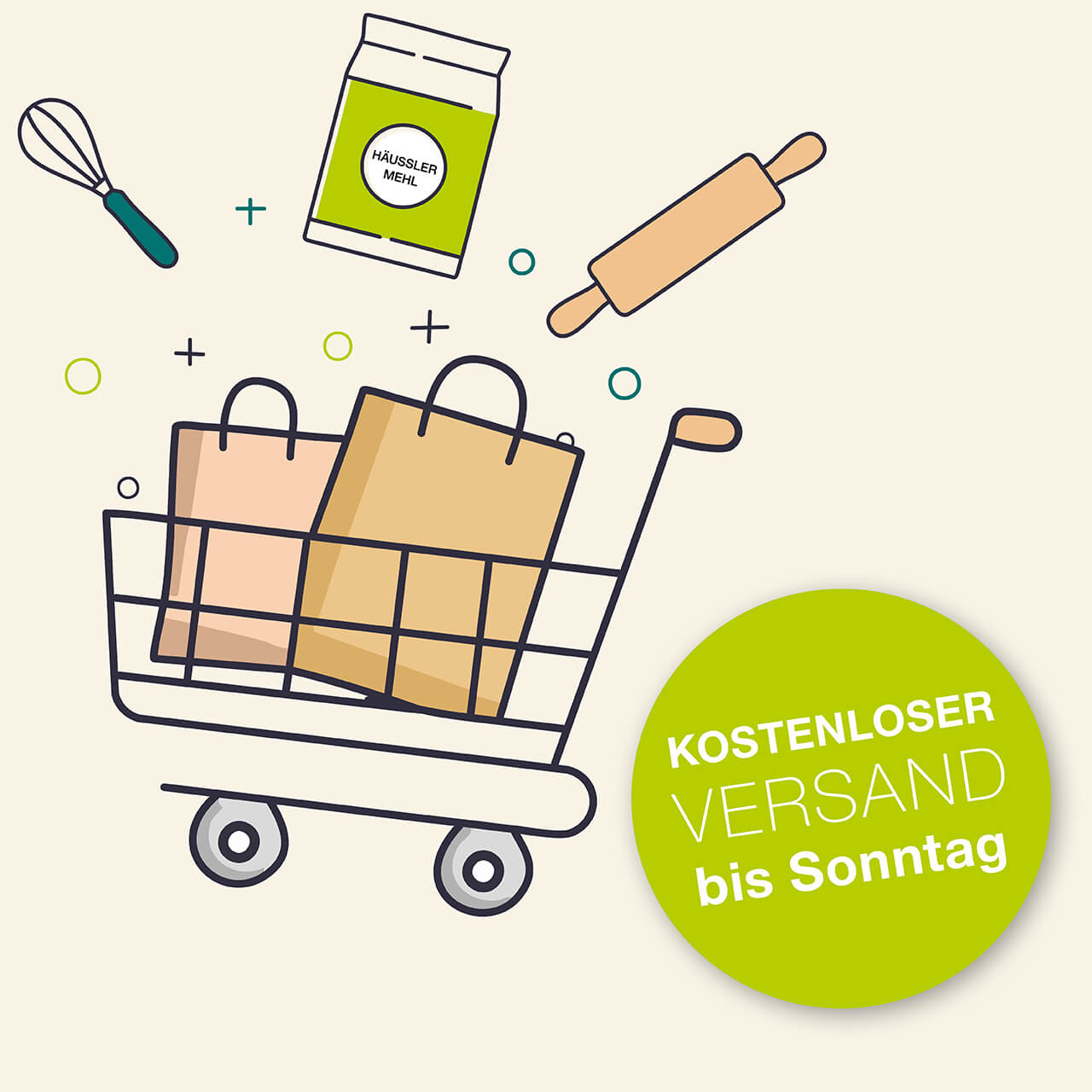 Versandkostenfreies Wochenende Einkaufswagen und Call to Action