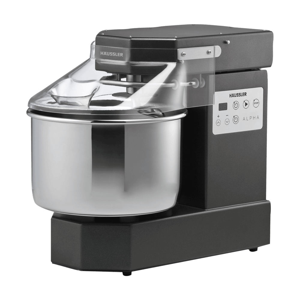 Alpha Teigknetmaschine 1-Gang in frontaler Ansicht in der Farbe Anthrazit ohne Hintergrund.