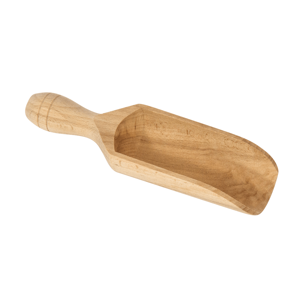 Praktisch und nachhaltig: ideal zum Abmessen von Getreide, Flocken und Mehl Getreideschaufel aus naturbelassenem Holz ohne Hintergrund