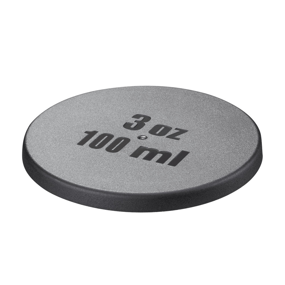 schwarzer Deckel für Mini-Aufbewahrungsschüssel. Aufschrift 3oz und 100ml