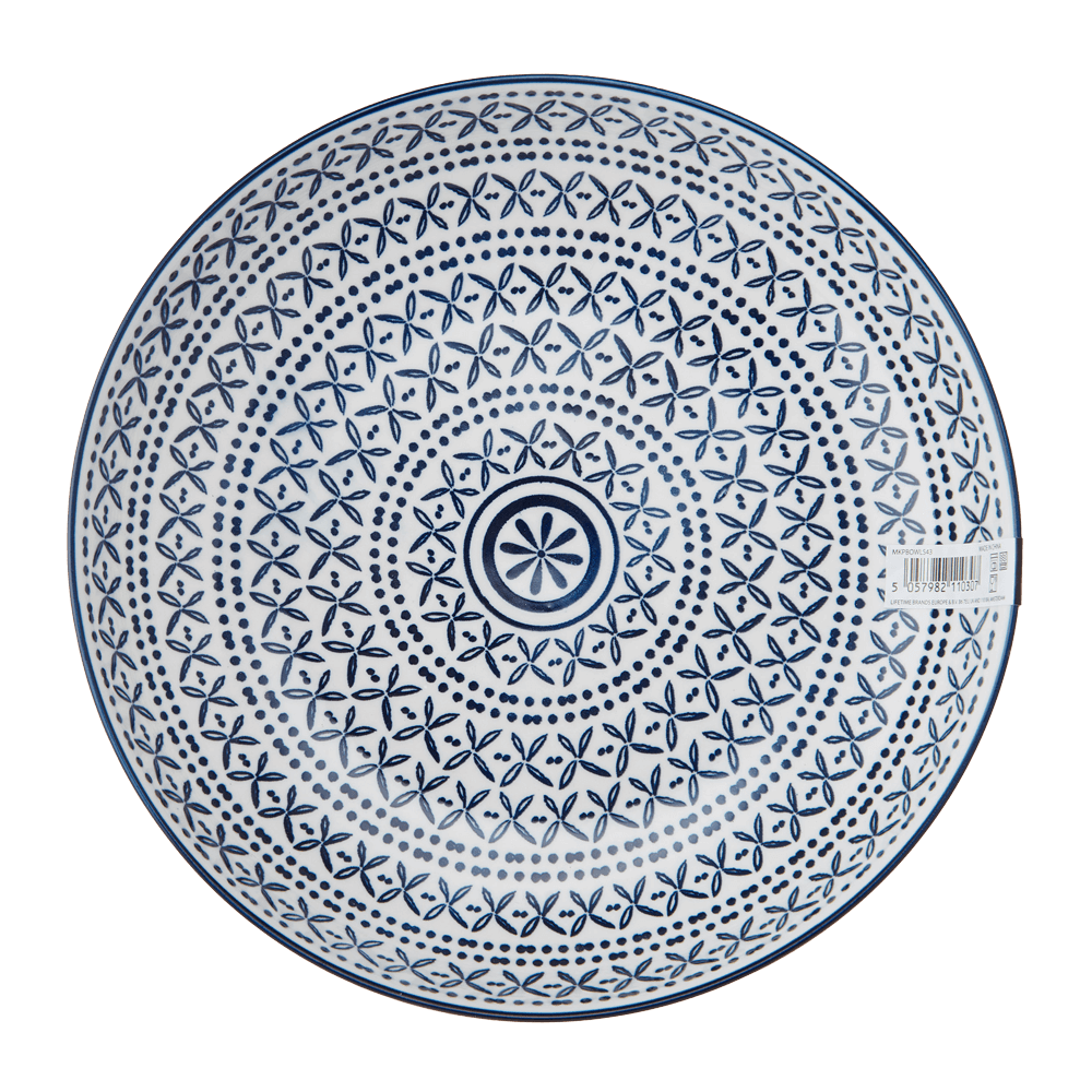 Pasta Bowl - blue mediterranean Pasta Bowl mit weiß blauem Muster innen, ohne Hintergrund.