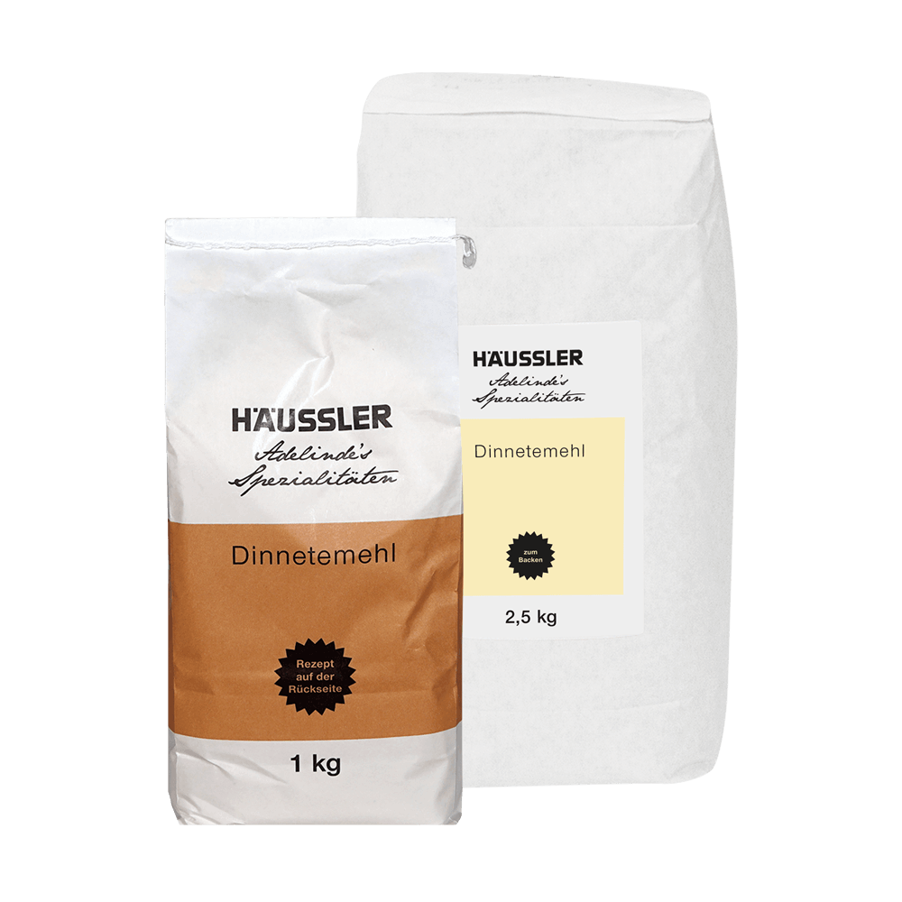 Dinnete-Mehlmischung in zwei verschiedene Packungsgrößen - 1 kg und 2,5 kg