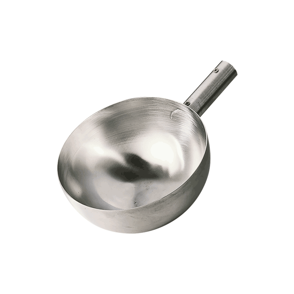 Auf dem Bild befindet sich eine Edelstahlschüssel mit einem Einsatz für einen Stiel. Ohne Hintergrund abgebildet.