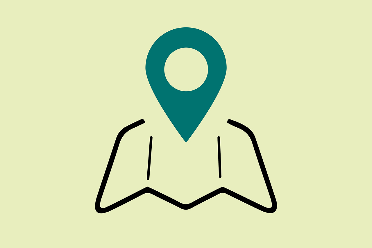 Landkarte mit Stecknadel als Symbol für die Verortung der Häussler Handelspartner