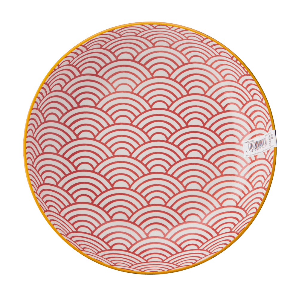 Pasta Bowl - blue arc Pasta Bowl mit rot weißem Muster innen, ohne Hintergrund.