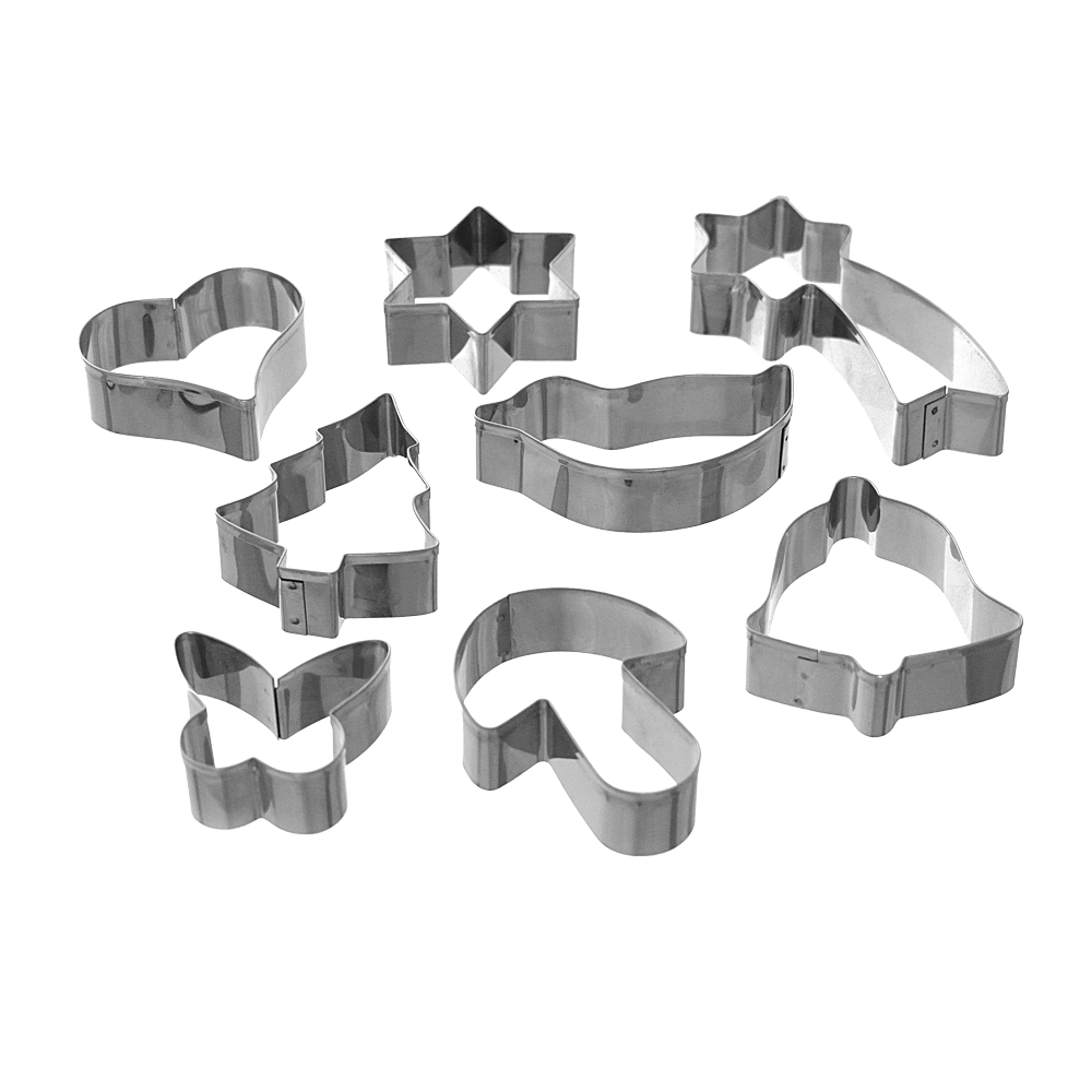 Weihnachtsausstecher aus Alu: Glocke, Tannenbaum, Schmetterling, Stern, Weihnachtsstern, Ente, Herz, Pilz