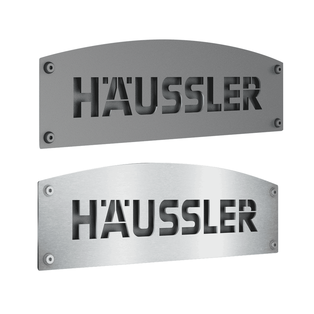 silbernes und schwarzes Häussler-Logo 