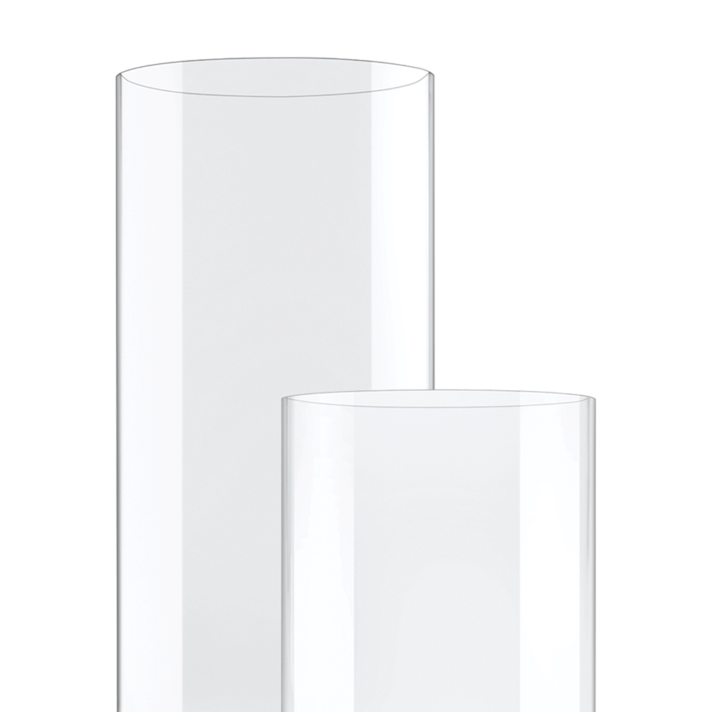 Glas für Ambientelicht oder Terrassenstrahler Standard und XL Glasaufsatz für Ambientelicht oder Terrassenstrahler nebeneinander ohne Hintergrund.