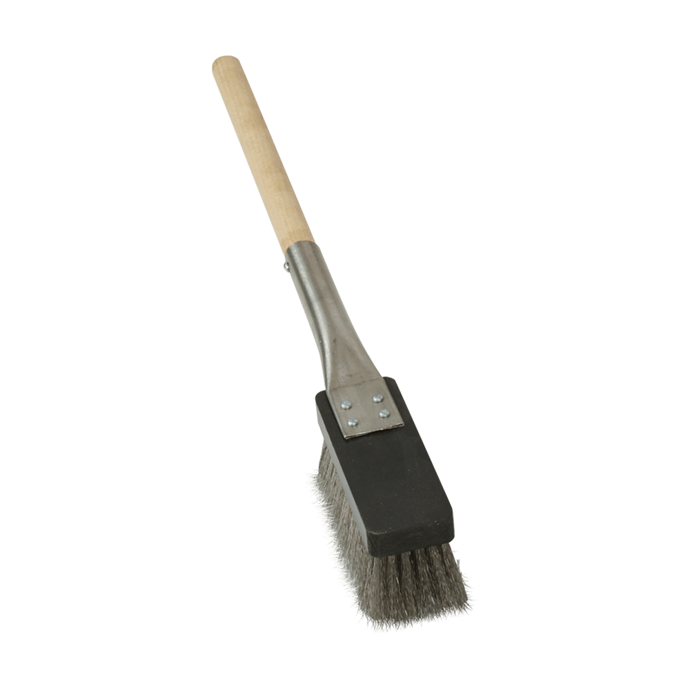 Handreinigungsbesen, 16 Zentimeter lang, mit einer Holzstiellänge von 30 Zentimeter und Edelstahlborsten ohne Hintergrund abgebildet