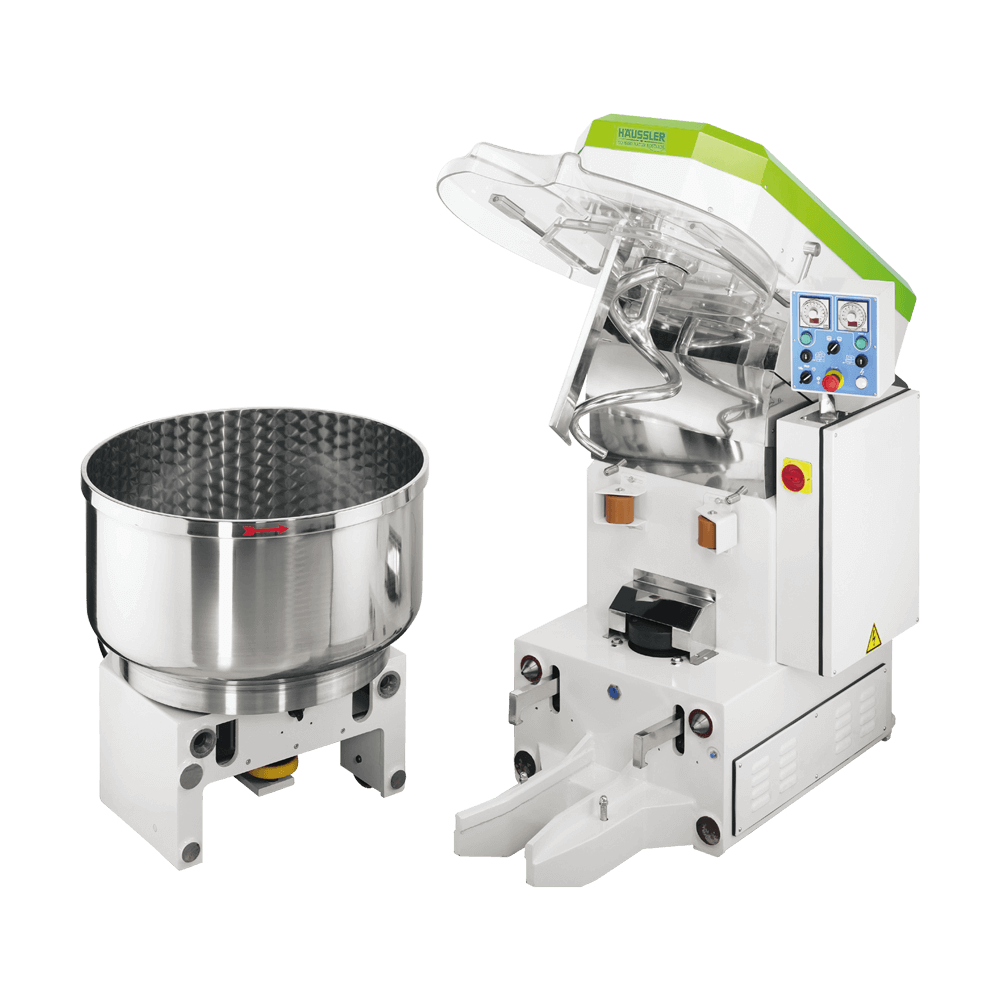 Teigknetmaschine SPM1302TE, mit hochgeklapptem Knetarm und herausgenommener Teigschüssel