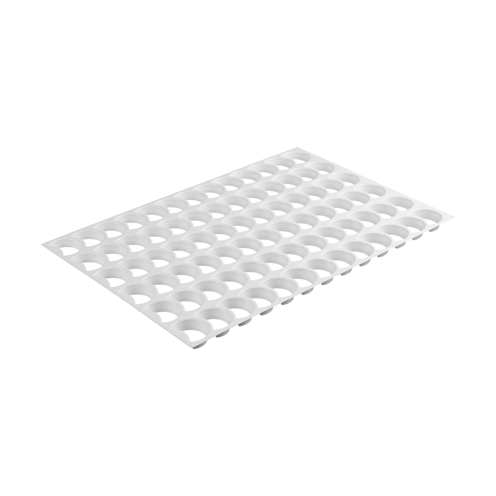 Ausstechmatten für die Plätzchenproduktion Einzelne Ausstechmatte aus weißem Kunststoff mit dem Muster Halbmond