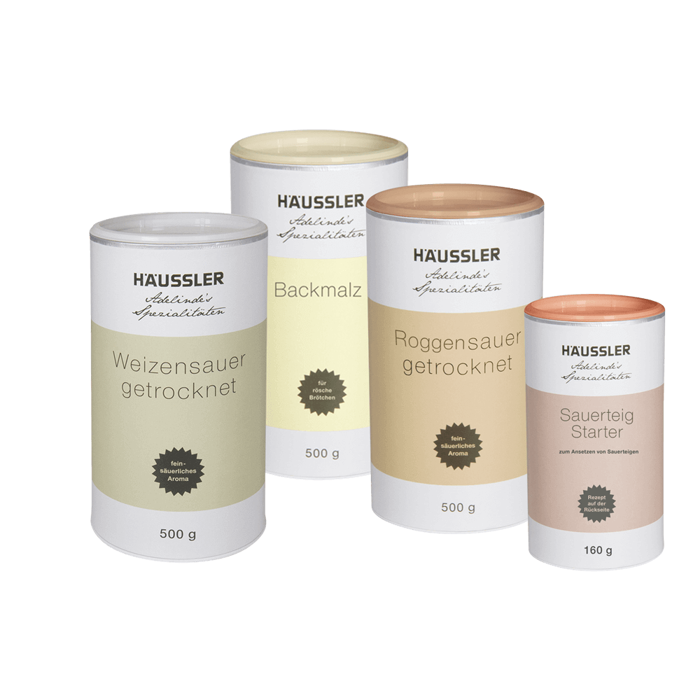 Backhelfer-Set für Kleingebäck Vier Dosen mit verschiedenen Backhelfern befüllt