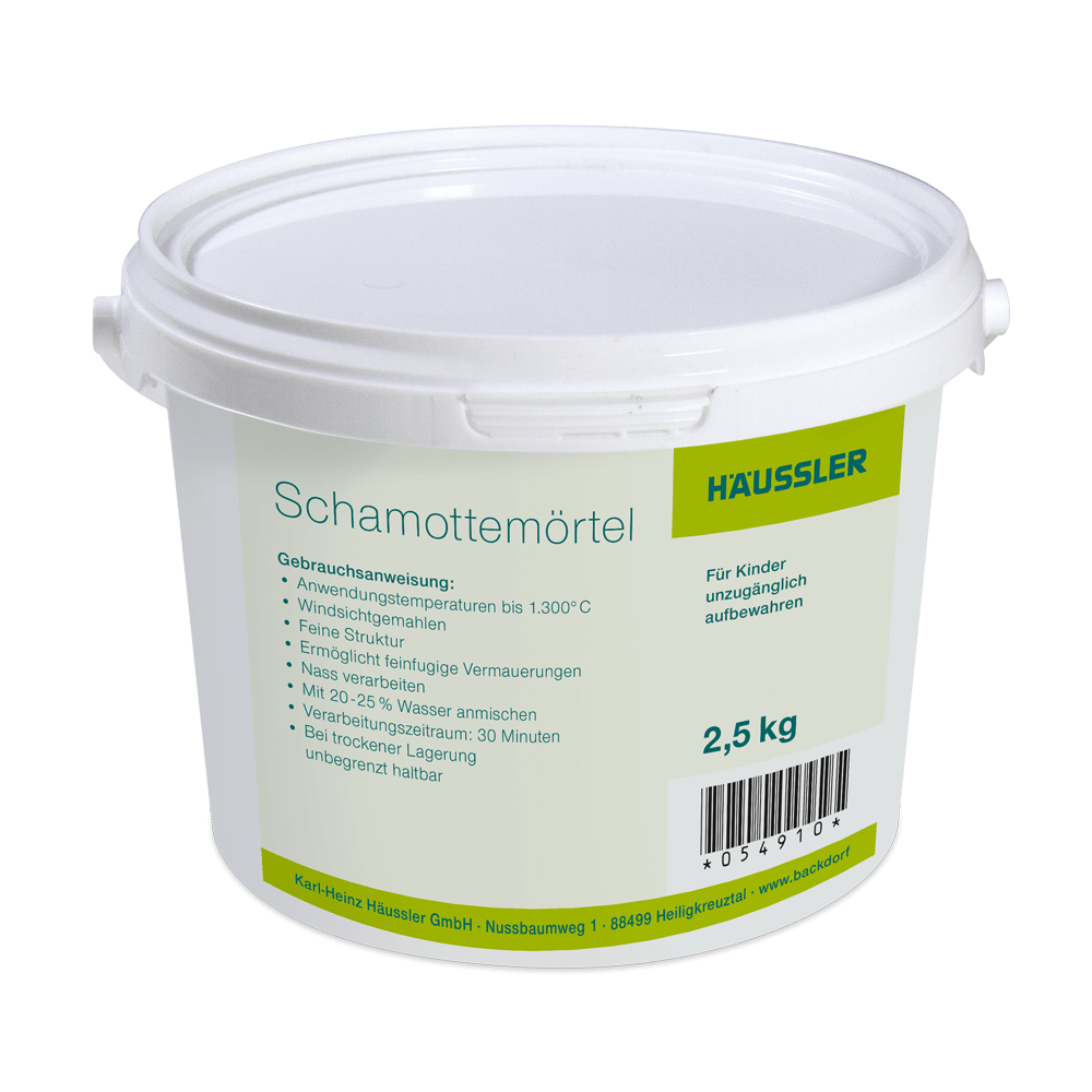 2,5 kg Schamottemörtel Eimer mit 2,5 Kilogramm Schamottemörtel für den Holzbackofen.