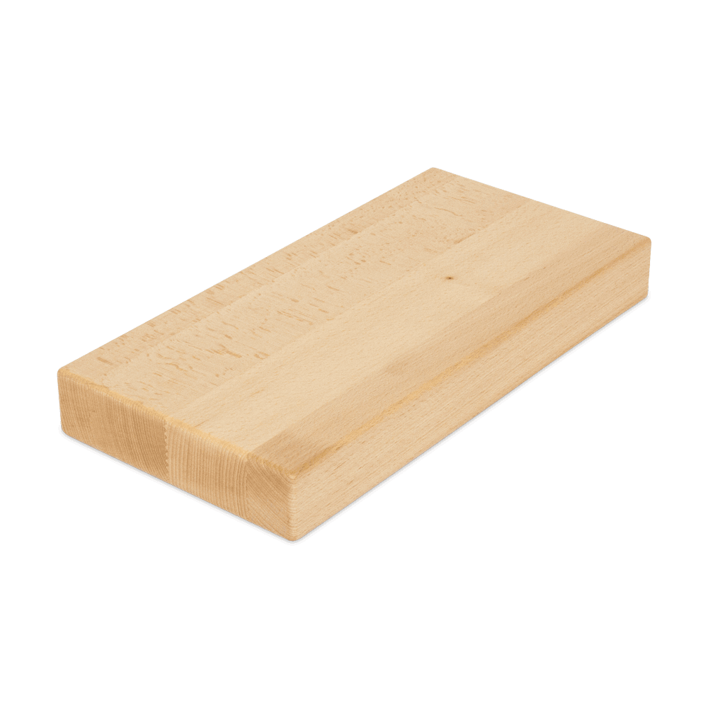 Rechteckige Holzunterlage aus Buchenholz. Ohne Hintergrund abgebildet.