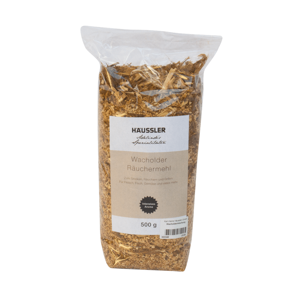 Verleih deinem Räuchergut ein unverwechselbares Aroma mit unserem Räuchermehl Durchsichtige Verpackung mit Wacholder Räuchermehl, ohne Hintergrund