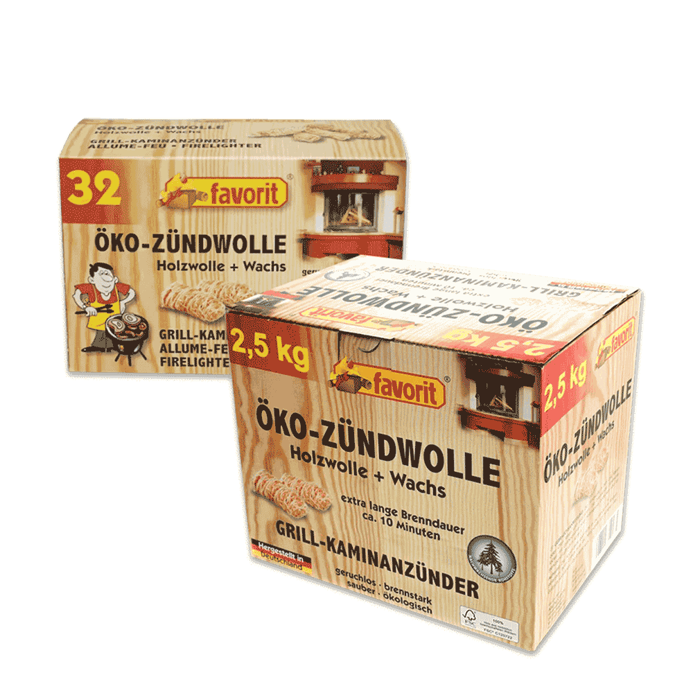 Zwei Packungen Feueranzünder mit unterschiedlichen Inhaltsgrößen liegen nebeneinander