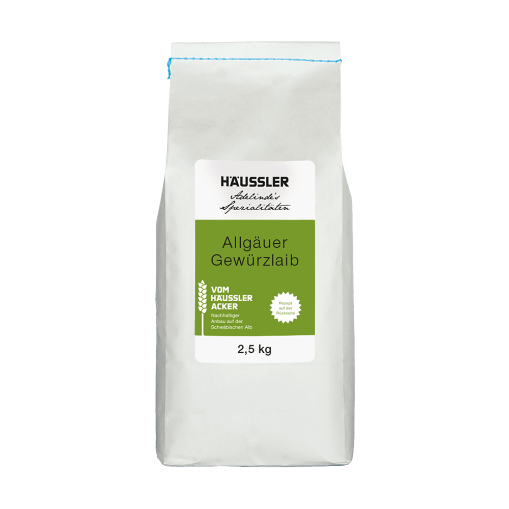 Allgäuer Gewürzlaib 2,5 kg 2,5kg weiße Mehlpackung vom Allgäuer Gewürzlaib ohne Hintergrund.