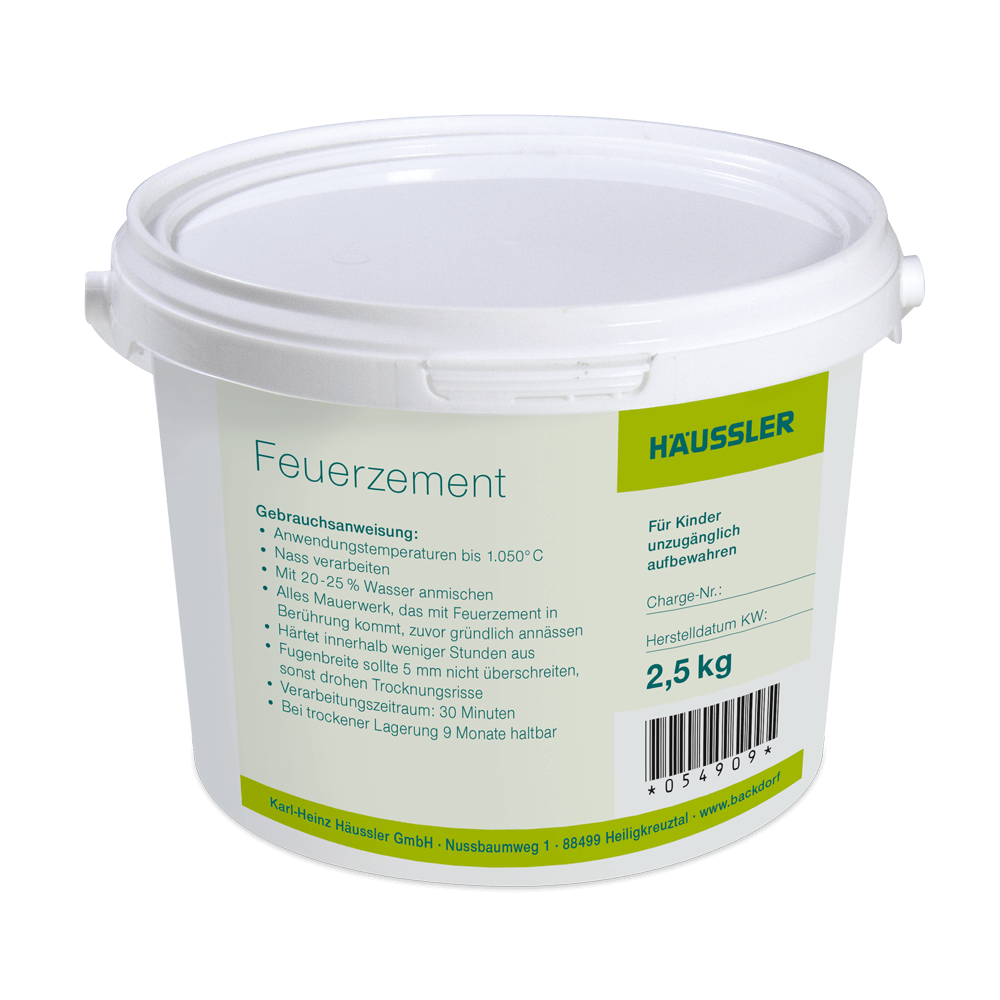2,5 kg Feuerzement Eimer mit 2,5 Kilogramm Feuerzement für den Holzbackofen.
