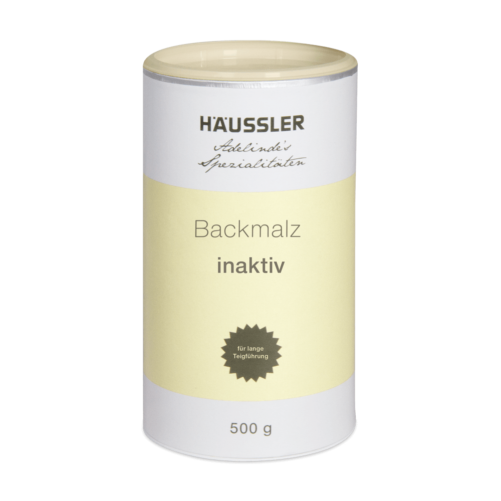 Backmalz für perfektes Kleingebäck Dose mit gelbem Deckel und gelbem Etikett. 500 Gramm Backmalz enthalten