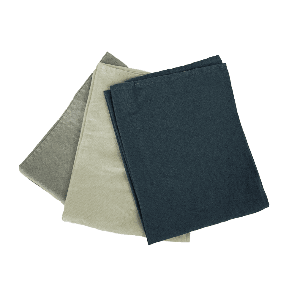 Geschirrtücher aus Leinen Drei Leinen- Geschirrtücher in verschiedenen Farben: blau, grau, grün