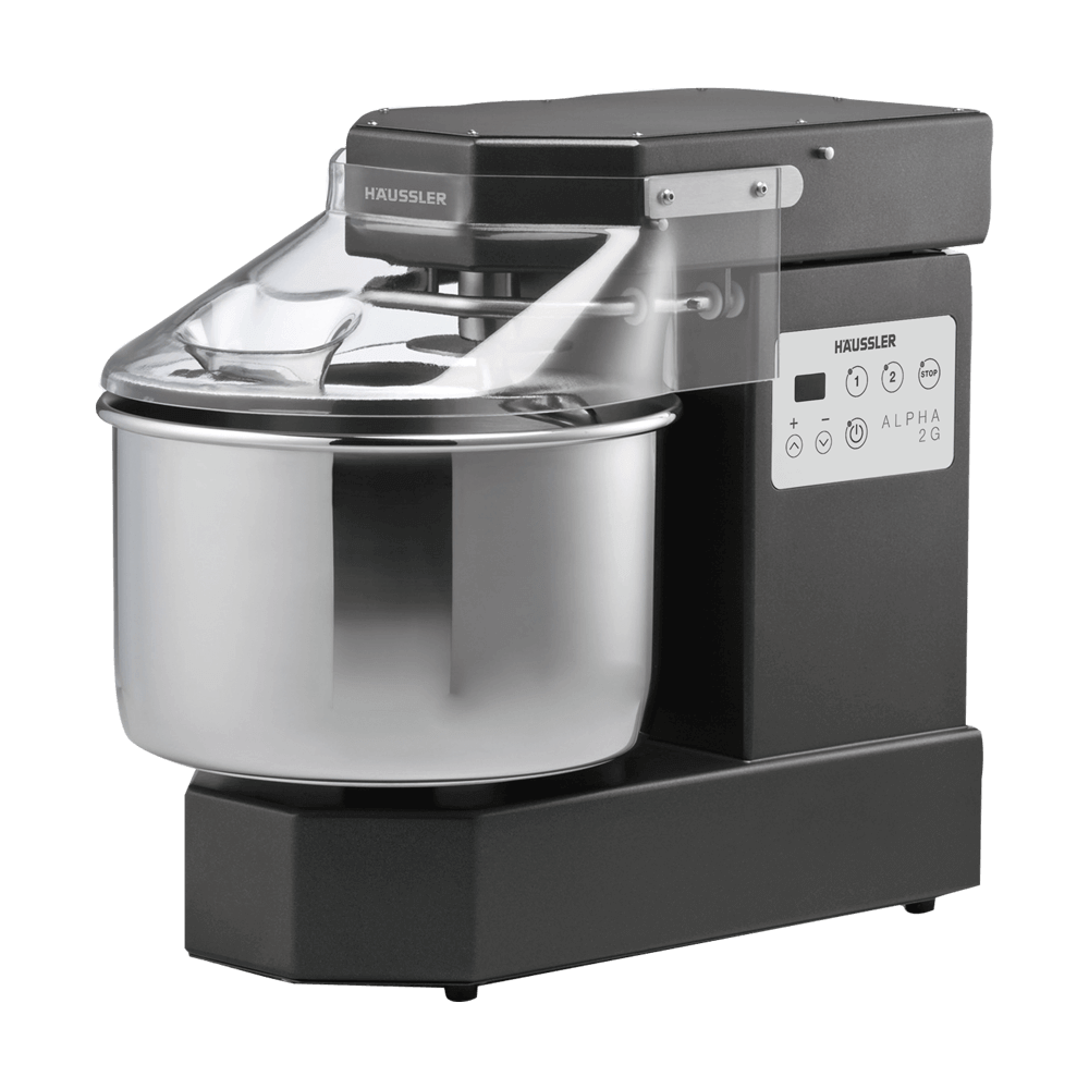 Alpha Teigknetmaschine 2-Gang in frontaler Ansicht in der Farbe Anthrazit ohne Hintergrund.