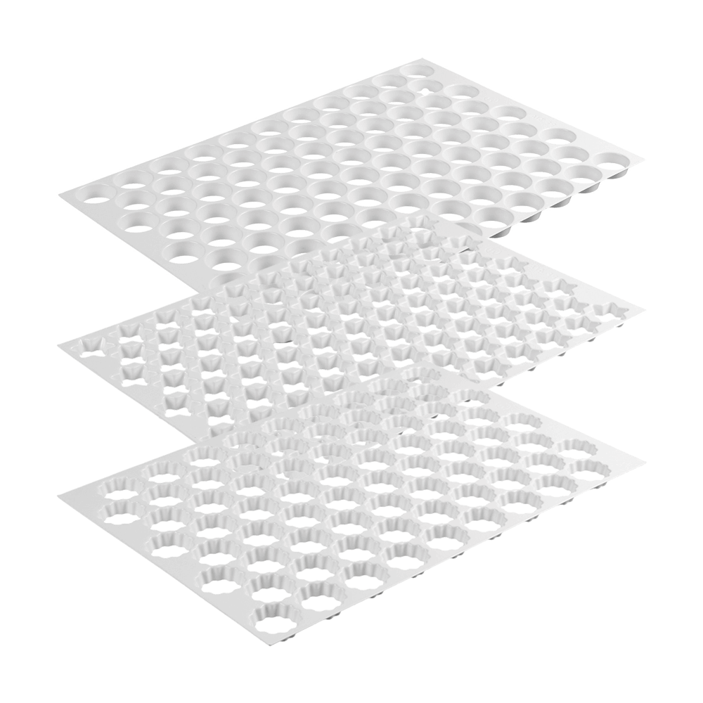 3 verschiedene Ausstechmatten aus weißem Kunststoff