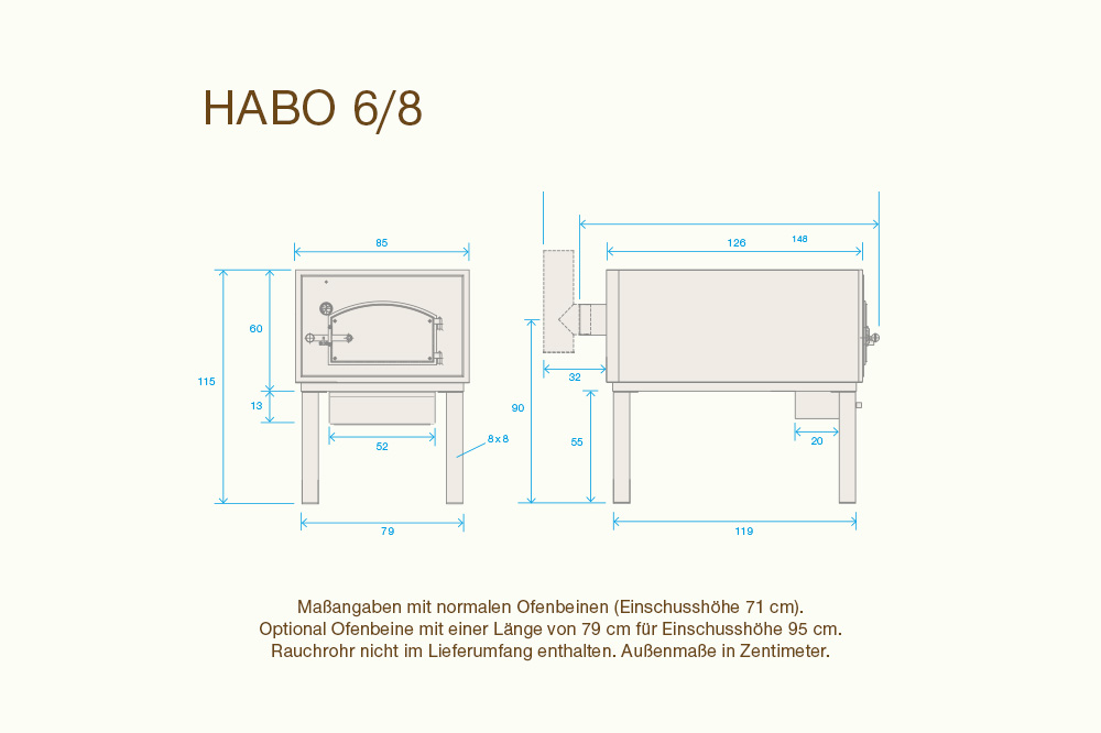 Maße Holzbackofen HABO 10 Maße Holzbackofen HABO 6-8