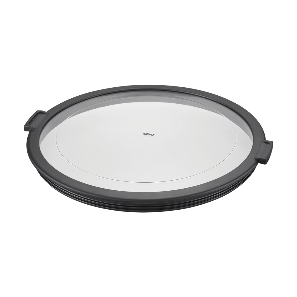 Deckel aus Plastik der am Rand schwarz ist und in der Mitte durchsichtig ist. Ohne Hintergrund abgebildet.