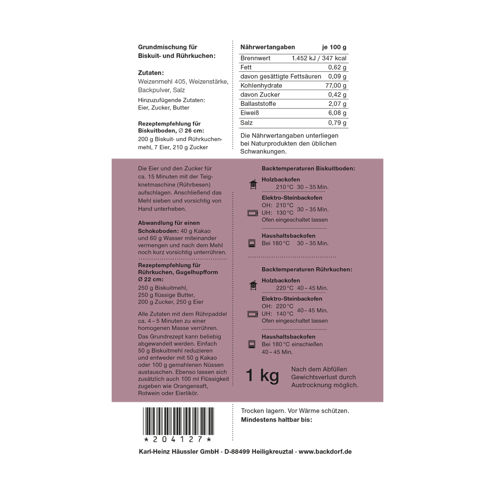 Mehl-Geschenk - Alles Liebe Biskuit-und Rührkuchenmehl 1 kg Weiße Verpackung mit rosa Aufkleber: Mehl-Geschenk - Alles Liebe (Biskuit-und Rührkuchenmehl) 1 Kilogramm