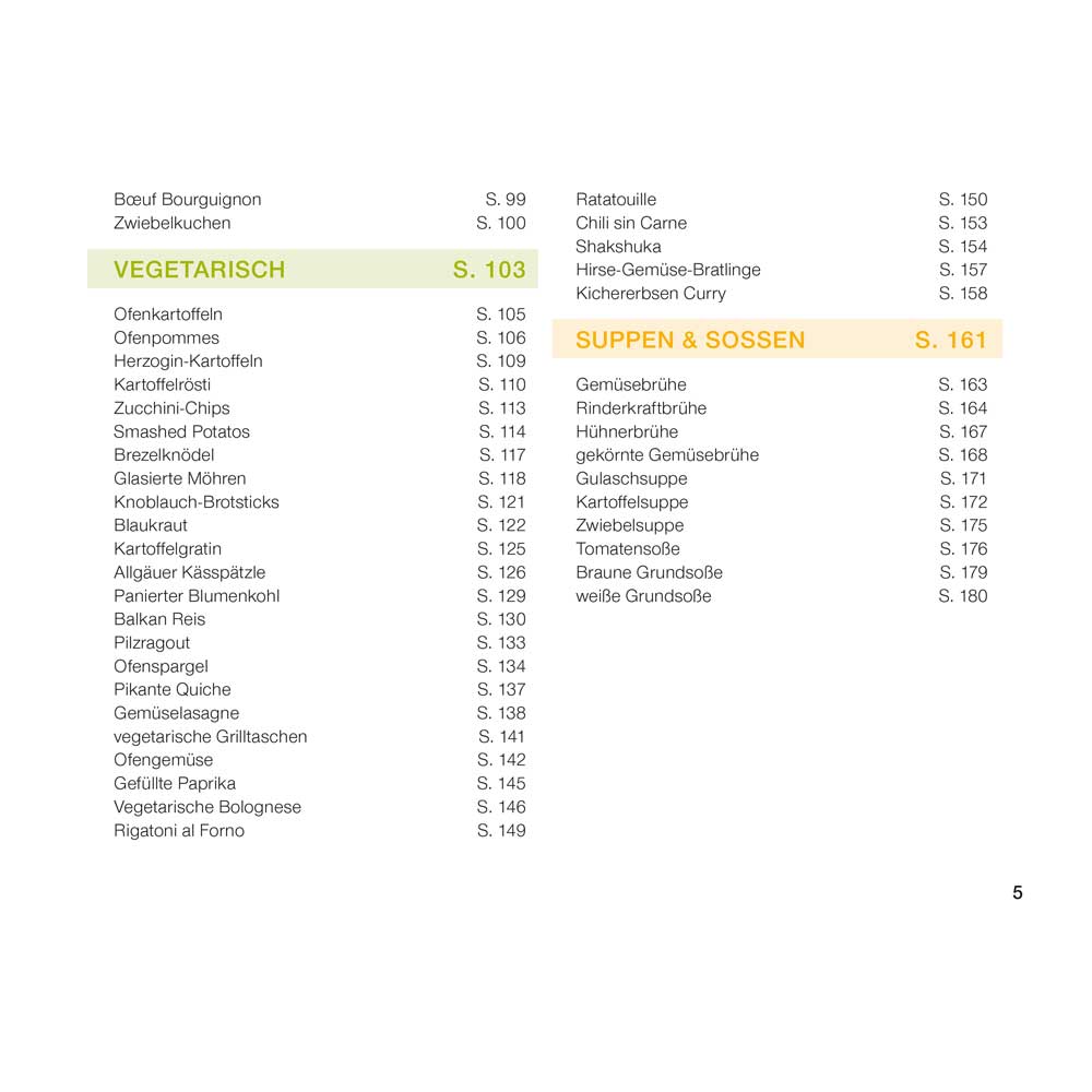 Inhaltsverzeichnis des Häussler-Buchs: "Basic Rezepte aus dem Häussler Backofen"