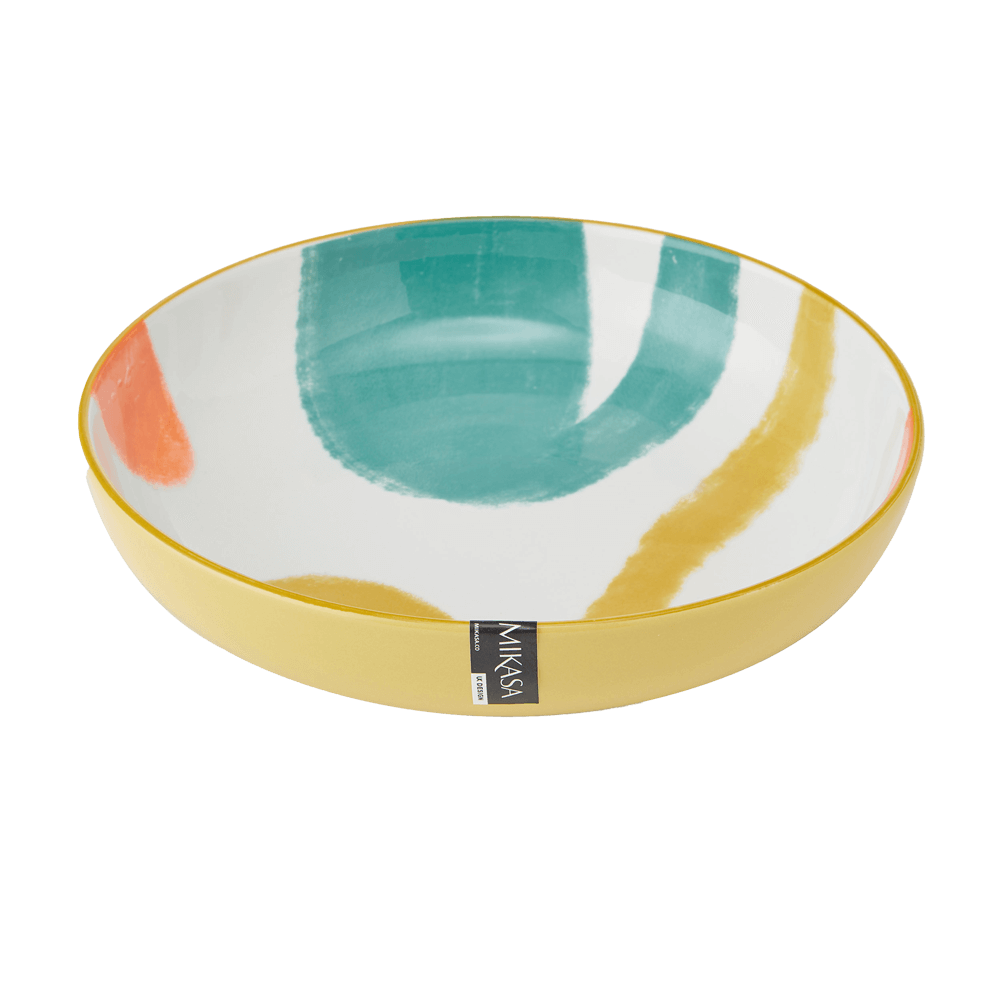 Pasta Bowl - yellow abstract Pasta Bowl mit weiß, grün und gelbem Muster innen, ohne Hintergrund.