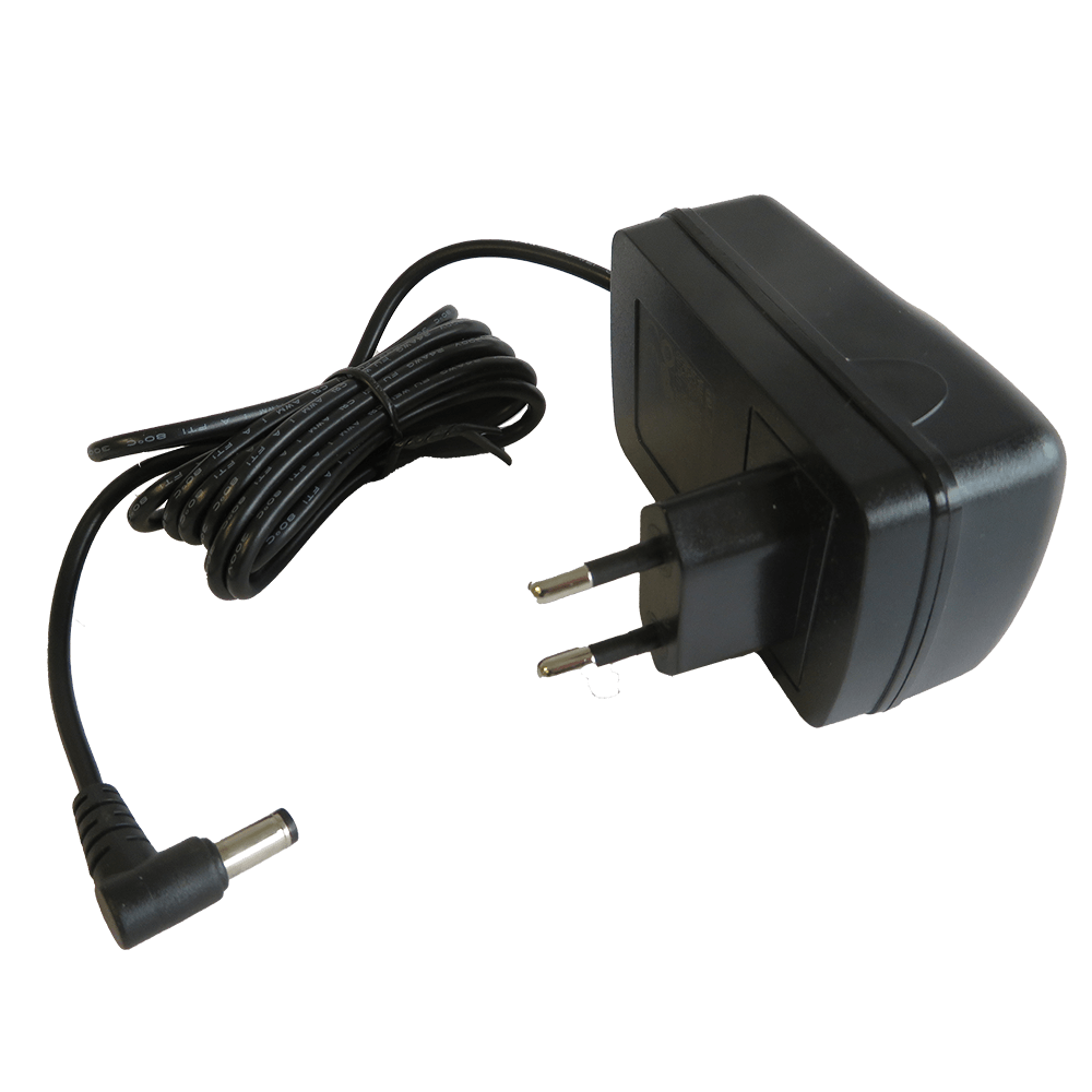 schwarzes Steckernetzteil für den Nudelschneider / die Abschneidevorrichtung.