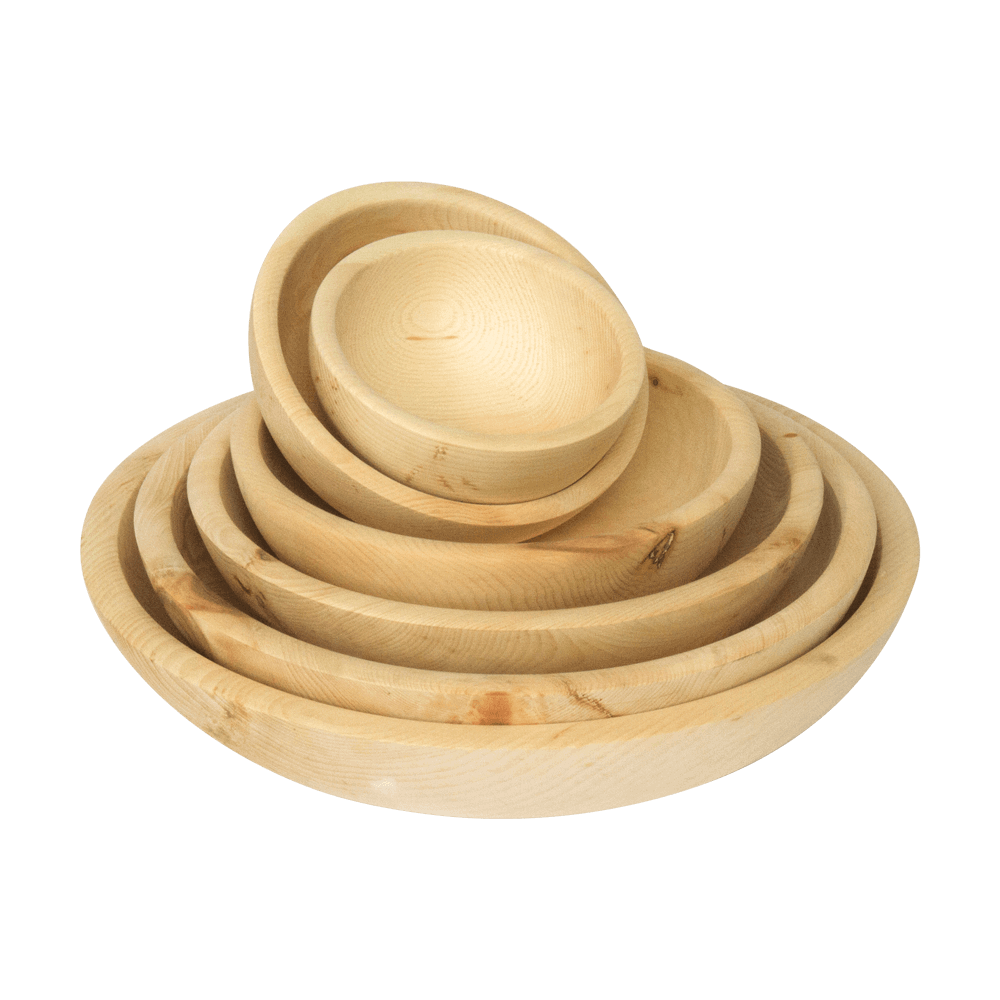 Holzschüsseln Holzschüsseln aus Zierbelkieferholz ohne Hintergrund abgebildet