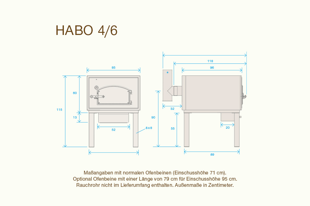 Maße Holzbackofen HABO 4-6 Maße Holzbackofen HABO 4-6