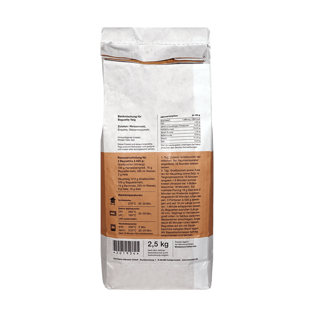 Französisches Baguettemehl 2,5 kg Packung Französisches Baguettemehl