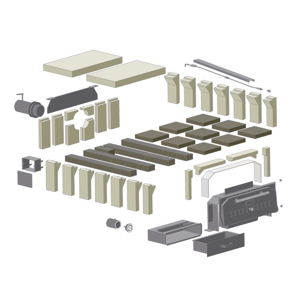 Bausatz HABO 10 D Explosionszeichnung des Bausatz HABO 10 D ohne Hintergrund.