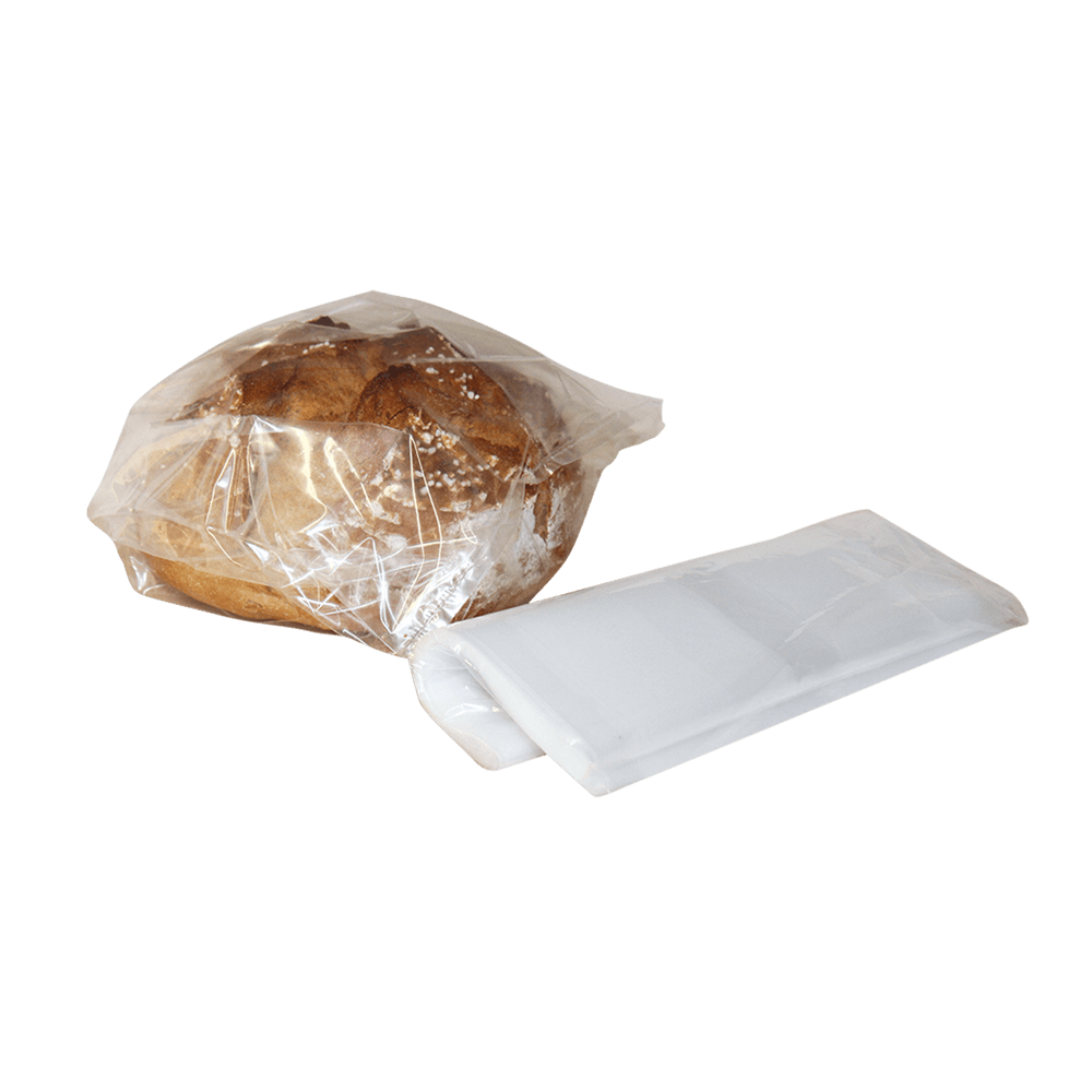 Gefrierbeutel Ein Brot ist in einen durchsichtigen Gefrierbeutel eingepackt. Ohne Hintergrund abgebildet.