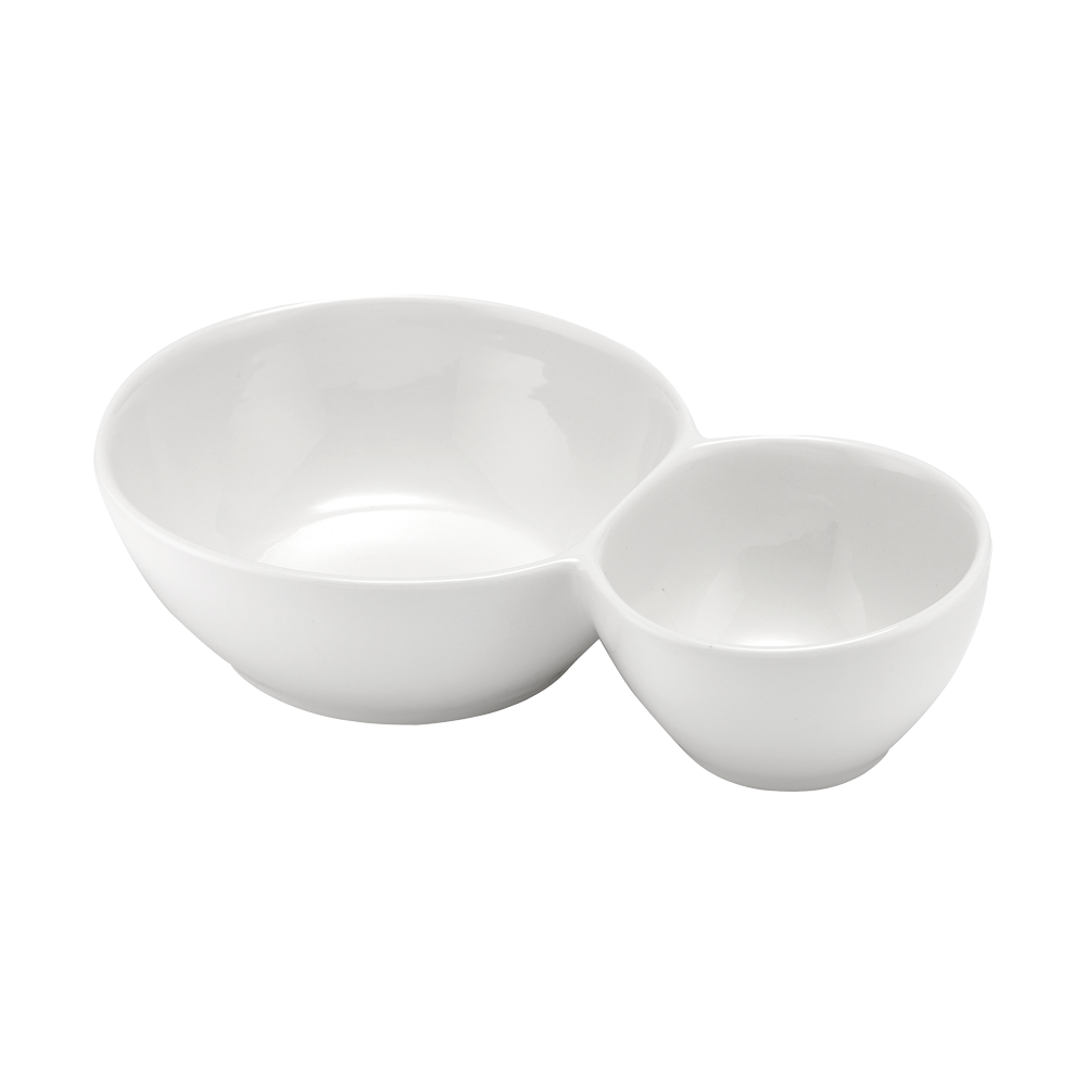 Servierschale 2-teilig Servierschale 2-teilig, zwei verbundene weiße Porzellanschüsseln, Farbe weiß