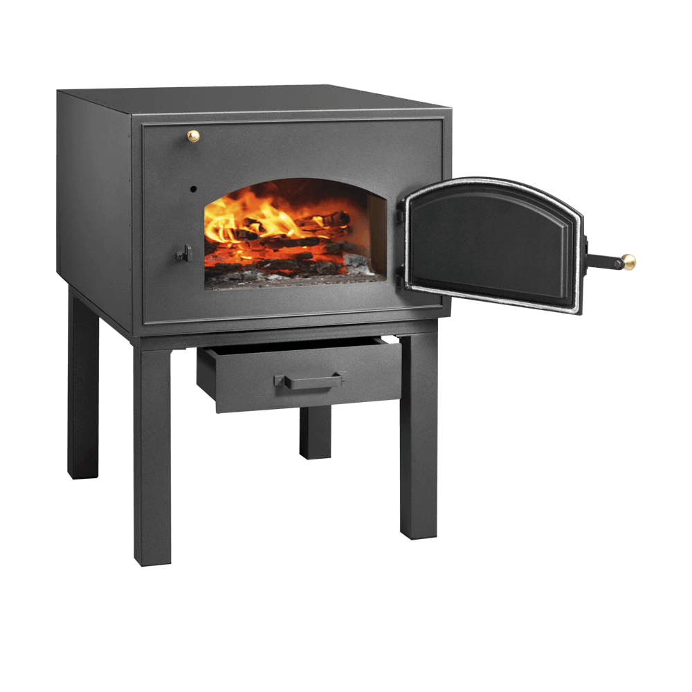 Holzbackofen mit Feuer im Backraum