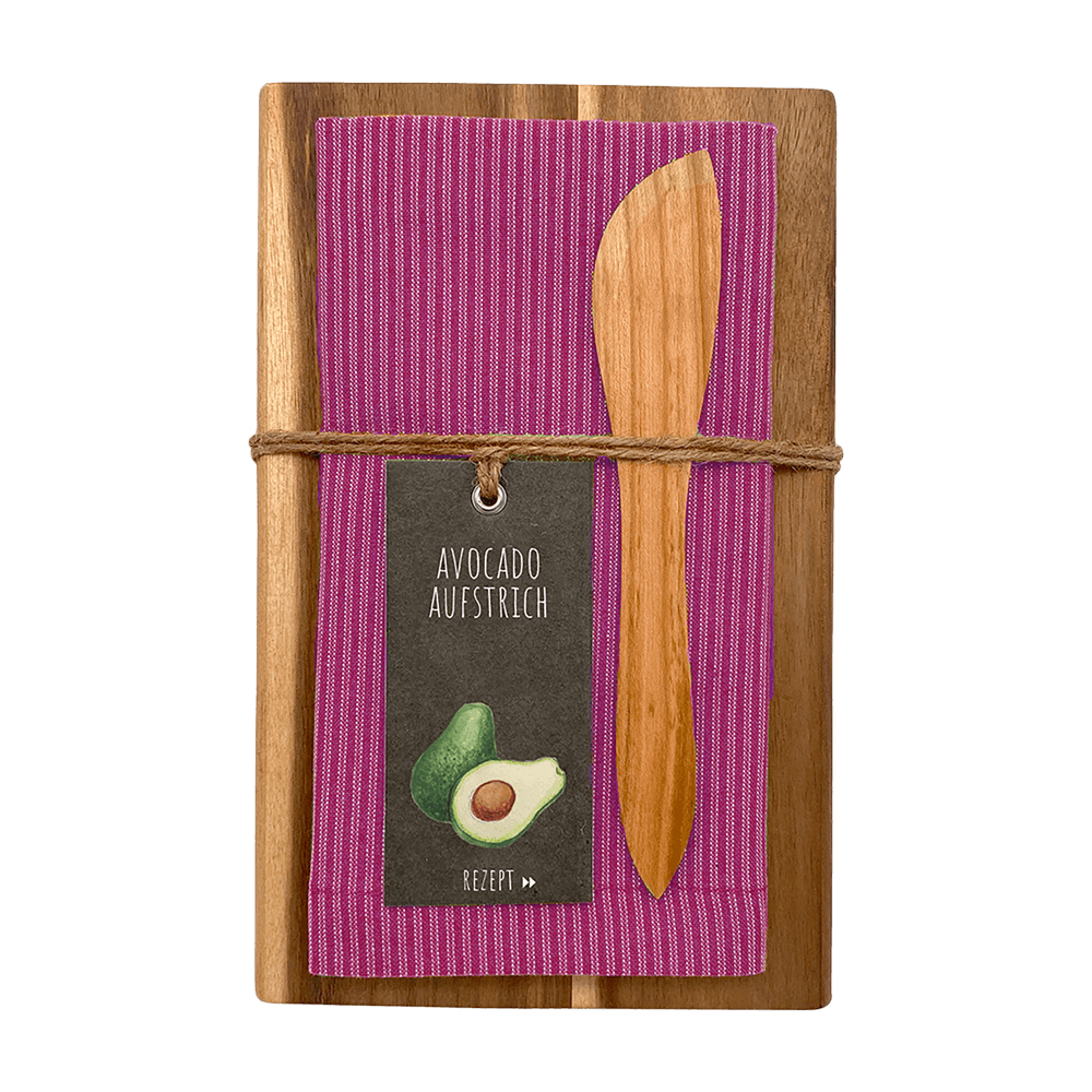 Vesperbrett & Aufstrichmesser mit Geschirrtuch - brombeer