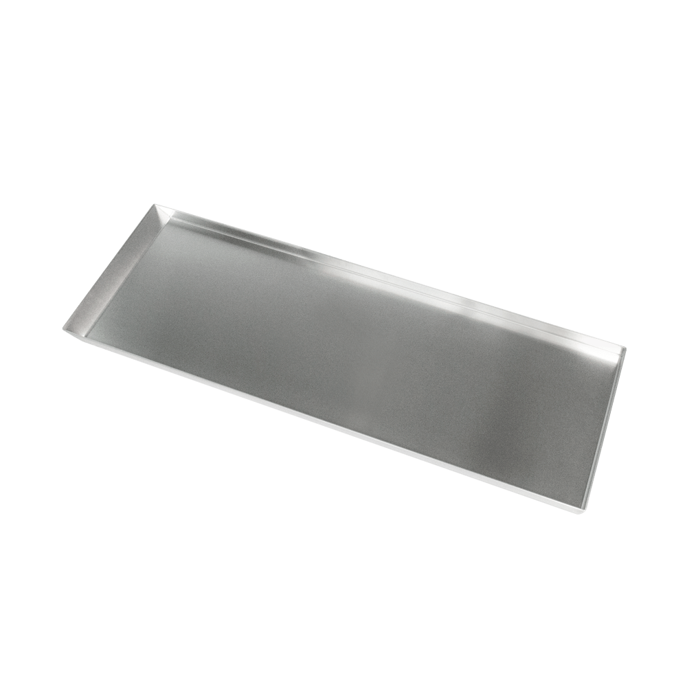 Backblech aus Aluminium mit den Maßen 34 auf 100 Zentimetern und einer Randhöhe von 3 Zentimetern ohne Hintergrund