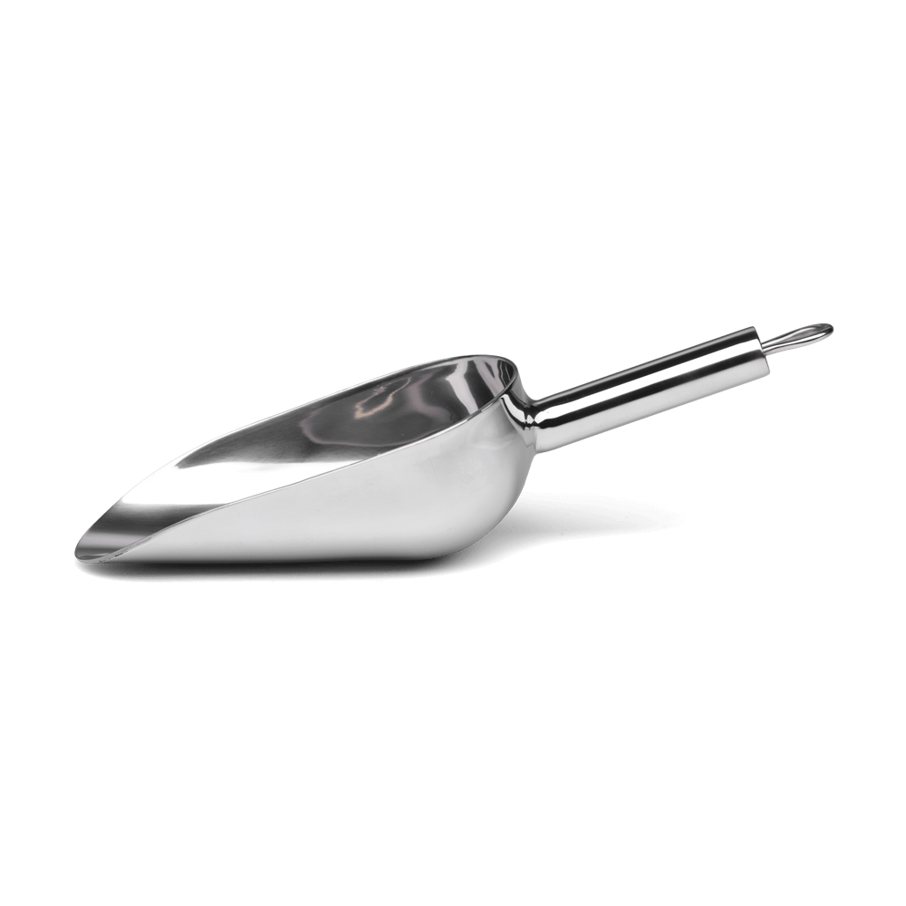 Abwiegeschaufel Edelstahl - bis 120 g Mehl Abwiegeschaufel aus Edelstahl bis ca. 120 g Mehl ohne Hintergrund.
