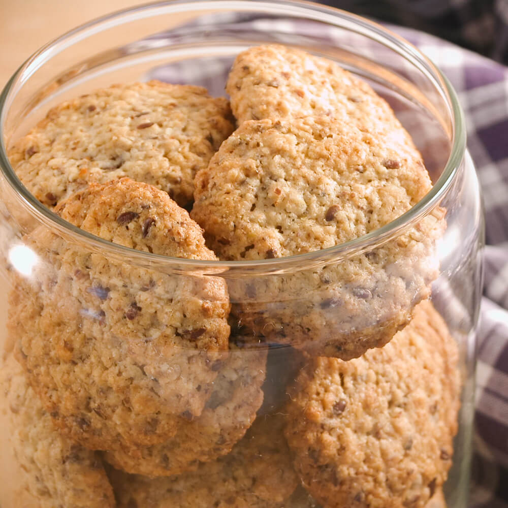 Rezept für Hafer-Brecherli runde Haferkekse in einem Aufbewahrunsglas