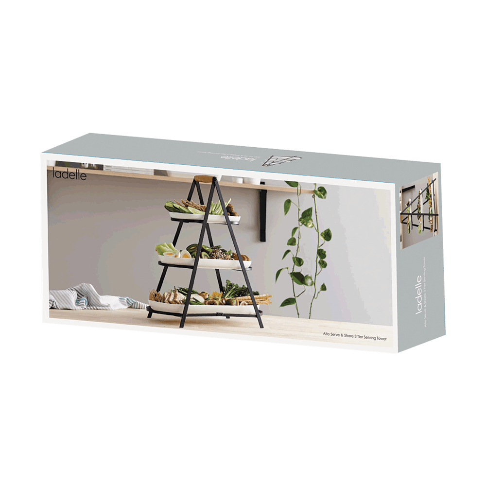 Karton-Verpackung des Servierturm 3-etagig, ohne Hintergrund.