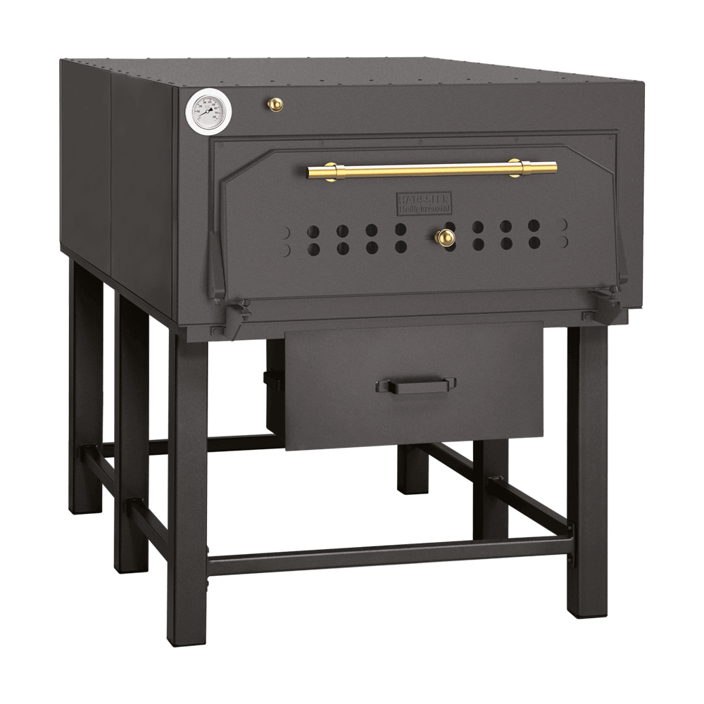 HABO 15 Holzbackofen mit Untergestell und und breiter Türe sowie einem Aschekasten.