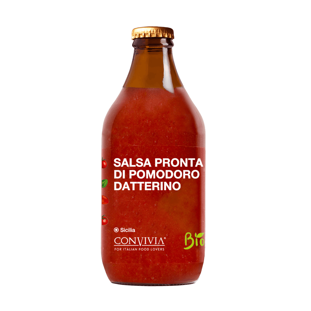 Bio-Datterino-Tomatensauce – süß-aromatisch Einmachflasche mit Tomatensoße