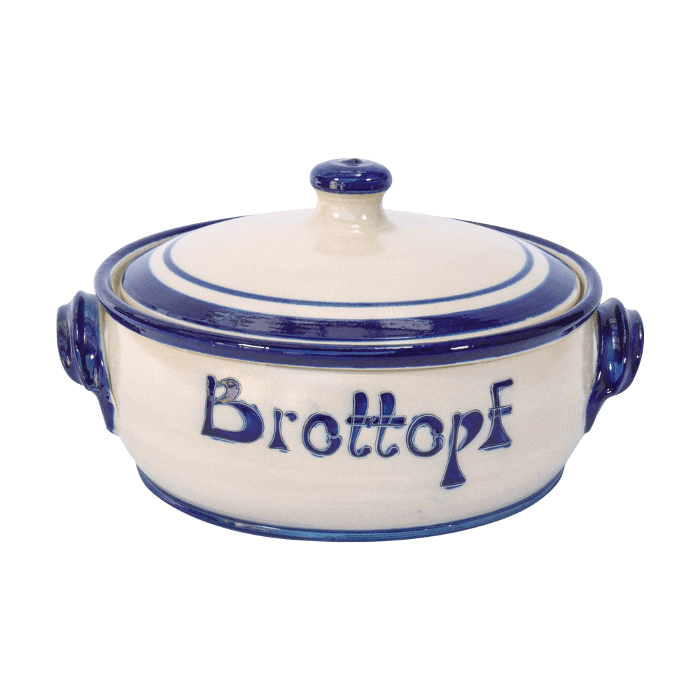 Brottopf flach mit blauen Details ohne Hintergrund