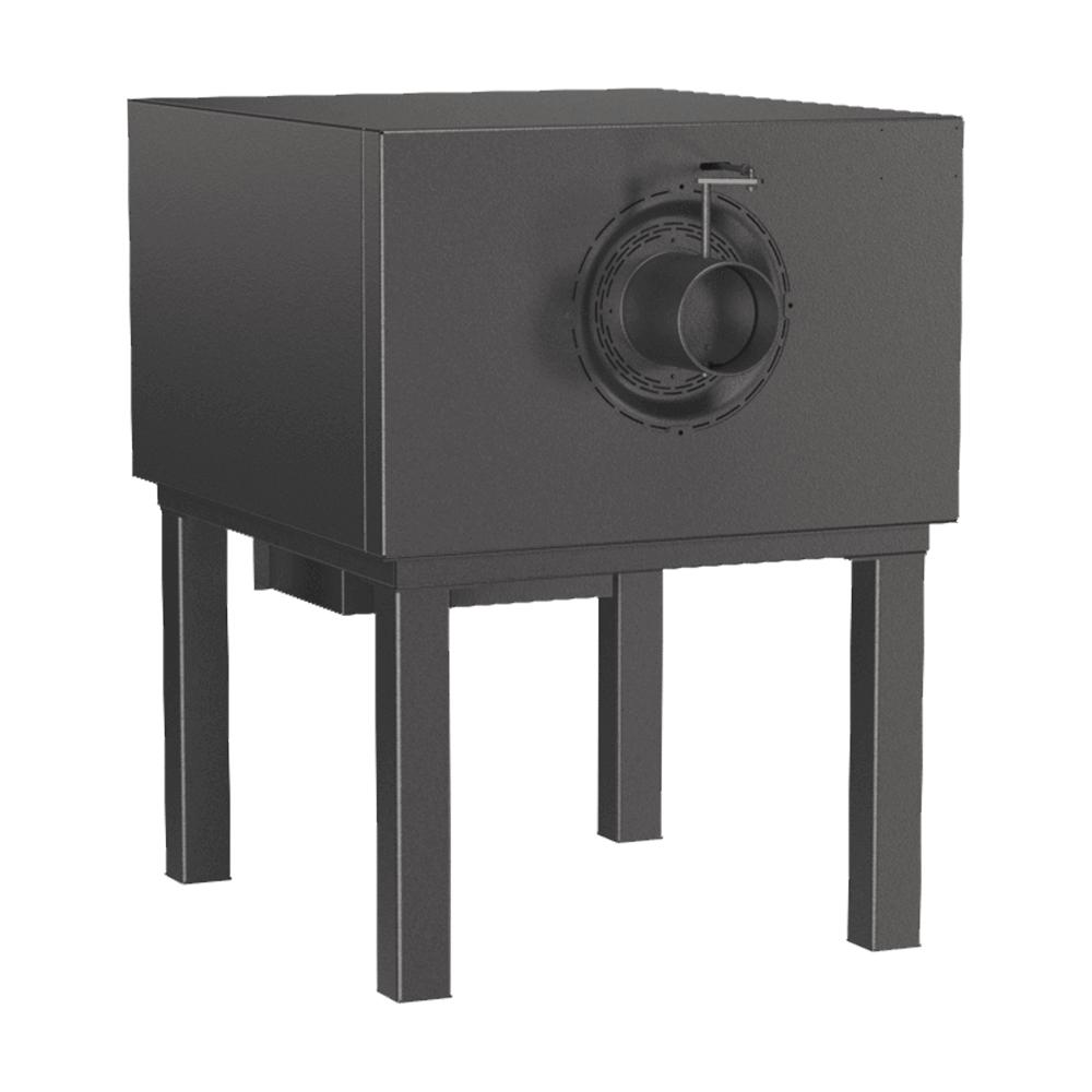 Holzbackofen von hinten ohne Rauchrohr und offener Klappe